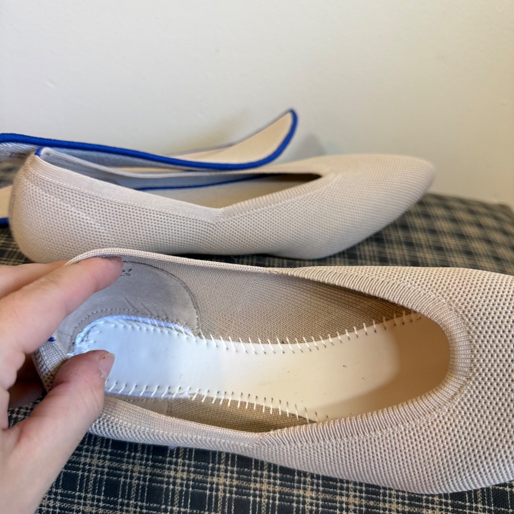 The Point Pointed Toe Knit Ballet Flat Size 6.5 Sand Blue Trim